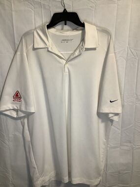 Nike Men’s White Polo Shirt with Black Swoosh XL with embroidered logo on sleeve